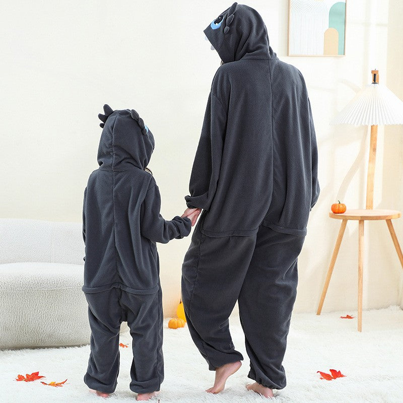 2024New Fleece One-Piece Jumpsuit Home Parent-Child Outfit Cross-Border Middle Child Adult One-Piece Performance Homewear