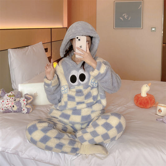 Cute cinnamon dog coral fleece pajamas2023Autumn and winter fleece-lined thickened flannel pajamas loungewear