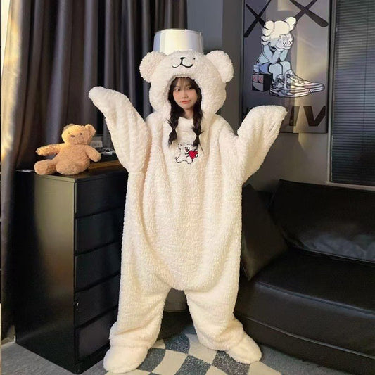 Hot-Selling Cute Puppy Couple One-Piece Thickened Cold-Resistant Pajamas Coral New Home Wear Dormitory Suitable for Outdoor and Home Use