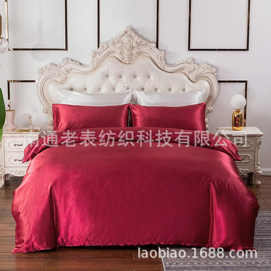 Cross-Border Home Textile Manufacturer Supply Foreign Trade Satin Set Amazon European and American Imitation Silk Solid Color Bedding