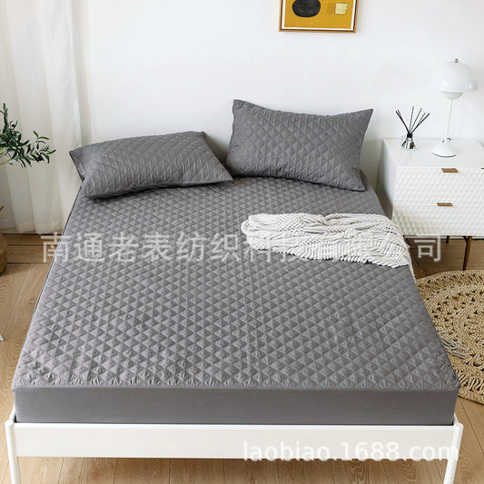 Cross-Border Amazon Sale Quilted Solid Color Waterproof Bed Sheet Dirt-Proof Mattress Protector Cover Mattress Cover Export Model