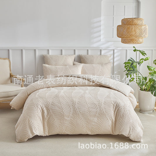 Lao Biao Cross-Border Supplier Wholesale Bedding European and American Cut Flower Bow Simple Duvet Cover Pillowcase Set
