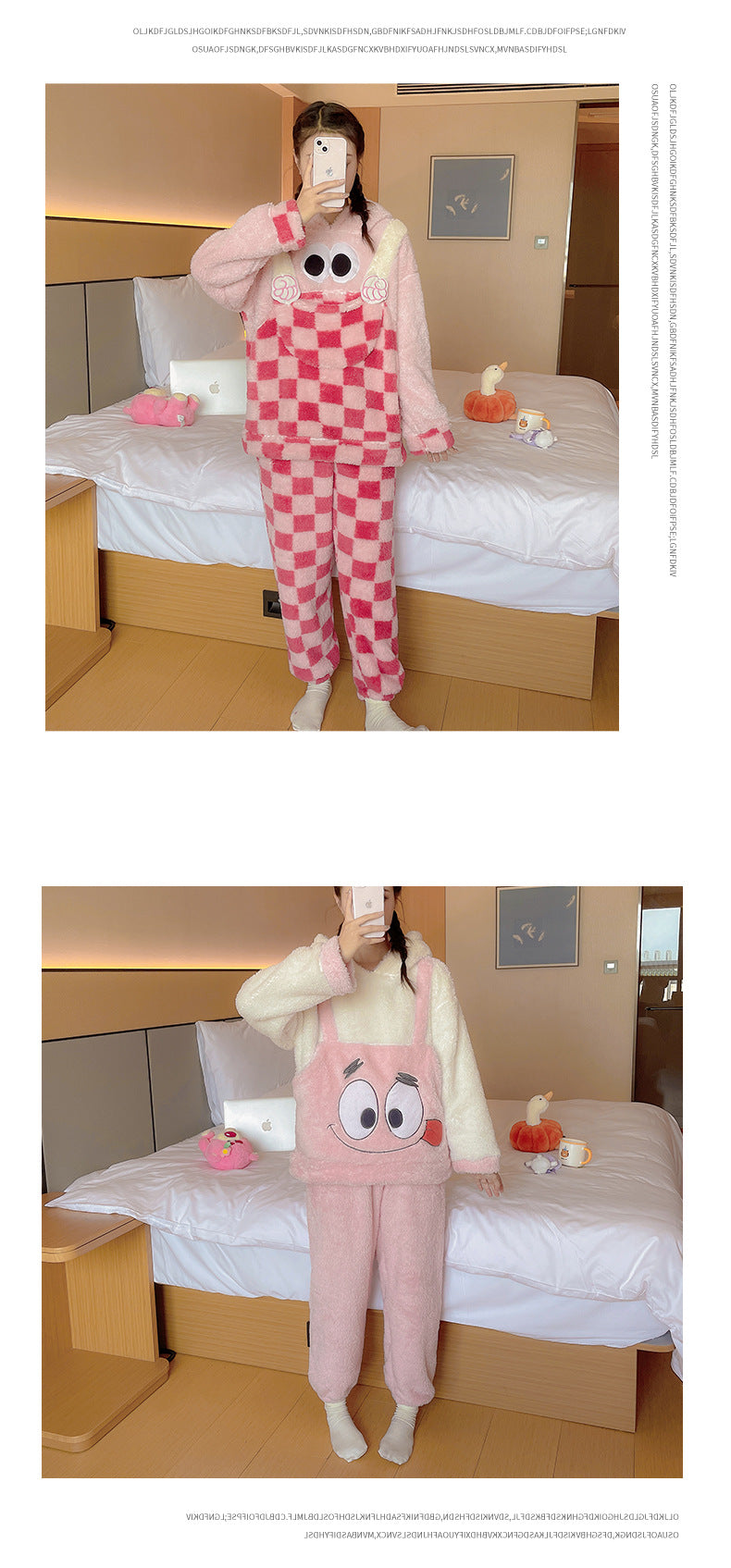 Cute cinnamon dog coral fleece pajamas2023Autumn and winter fleece-lined thickened flannel pajamas loungewear