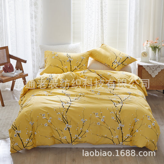 Lao Biao Foreign Trade Supplier European and American Amazon Bedding Printed Flowers Candy Color Plum Blossom Three-Piece Set