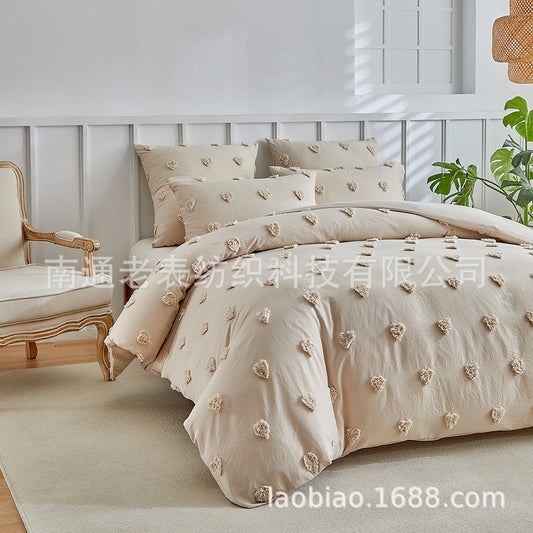 Amazon European and American Size ebay Cross-Border Ball Ball Chemical Fiber Quilt Cover Pillowcase Two or Three Piece Set Cut Flower Tufted Love Heart Solid Color