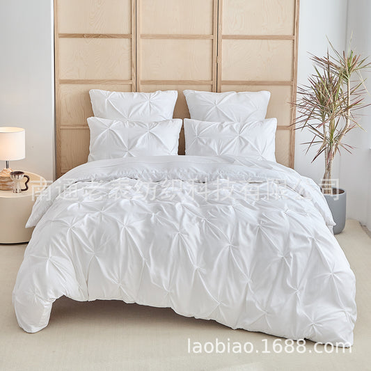 Lao Biao Cross-Border Foreign Trade Wholesale Manufacturer Amazon Bedding Set with Pleated Button Quilt Cover Three-Piece Set