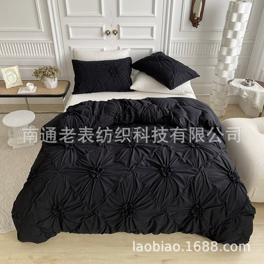 Old Brand Foreign Trade Manufacturer Cross-Border Supply Bedding Amazon Duvet Cover Pillowcase Solid Color3D 3D Knotted Flower Button