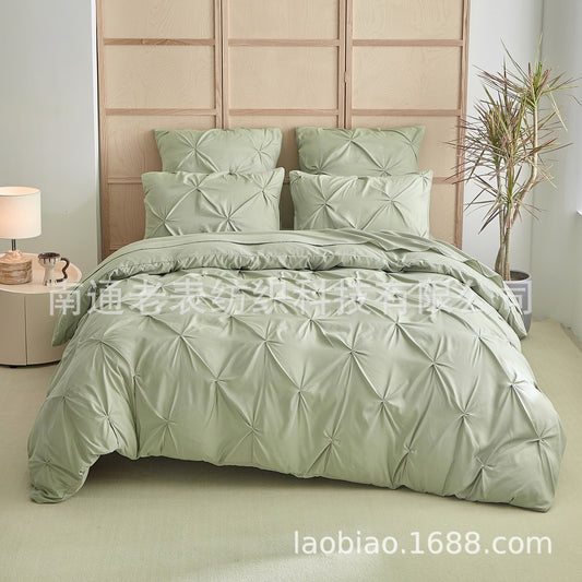 Lao Biao Cross-Border Foreign Trade Wholesale Manufacturer Amazon Bedding Set with Pleated Button Quilt Cover Three-Piece Set