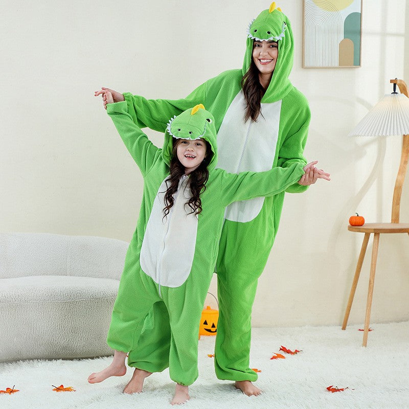 2024New Fleece One-Piece Jumpsuit Home Parent-Child Outfit Cross-Border Middle Child Adult One-Piece Performance Homewear