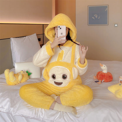 Coral Fleece Pajamas Thickened Fleece Cartoon Homewear Cute Soft Cotton Fleece Women Autumn Winter2023New Style Two-Piece