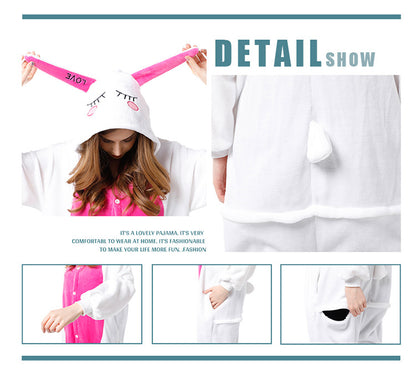 Cartoon Men and Women Winter Coral Home Wear New Couple Flannel Unicorn Pegasus Animal One-piece Pajamas