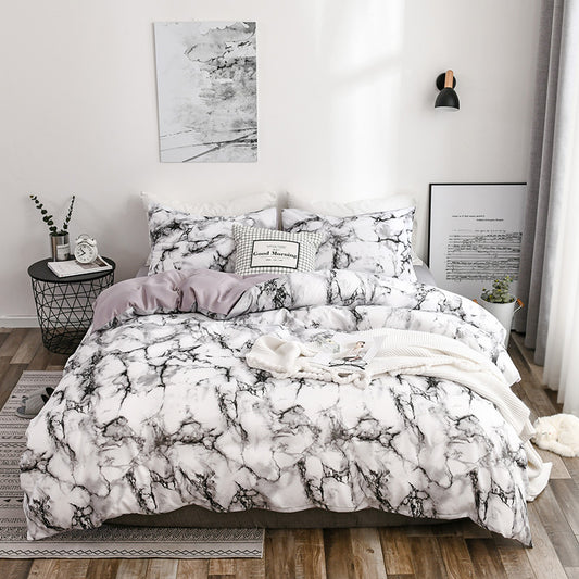 Aliexpress Amazon wish Bedding Marble Pattern Solid Color Printed Duvet Cover Bed Sheet Three or Four Piece Set