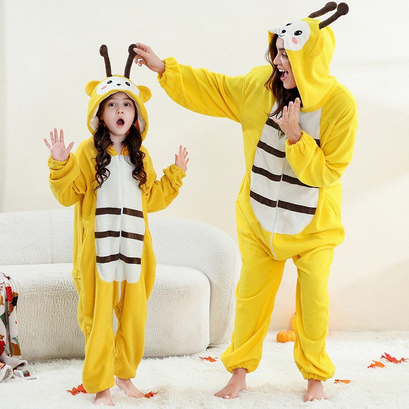 2024New Fleece One-Piece Jumpsuit Home Parent-Child Outfit Cross-Border Middle Child Adult One-Piece Performance Homewear