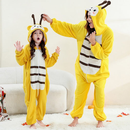 2024New Fleece One-Piece Jumpsuit Home Parent-Child Outfit Cross-Border Middle Child Adult One-Piece Performance Homewear