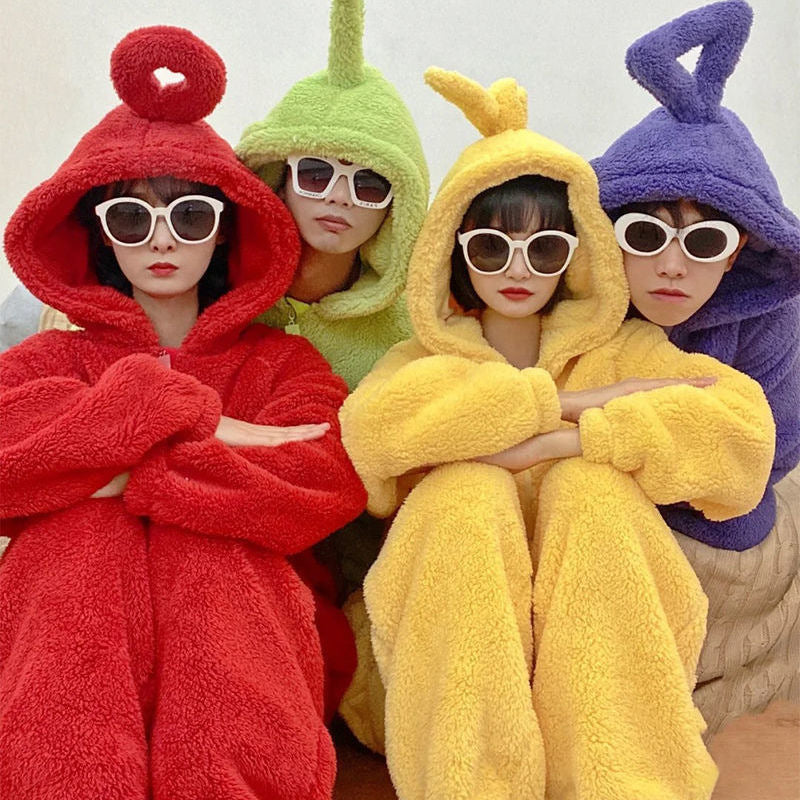 2024Internet Celebrity Hot-Selling Cartoon Teletubbies Pajamas Couple Winter Thickened Coral Fleece One-Piece Pajamas Homewear