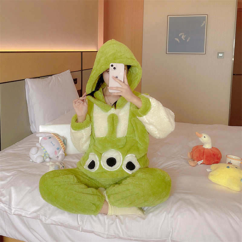 Cute cinnamon dog coral fleece pajamas2023Autumn and winter fleece-lined thickened flannel pajamas loungewear