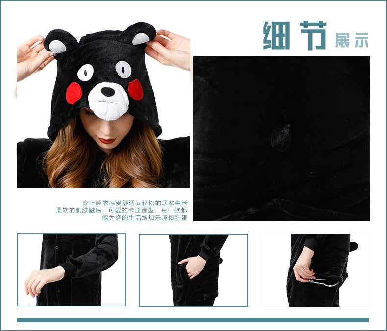 Cartoon Men and Women Winter Coral Home Wear New Couple Flannel Unicorn Pegasus Animal One-piece Pajamas