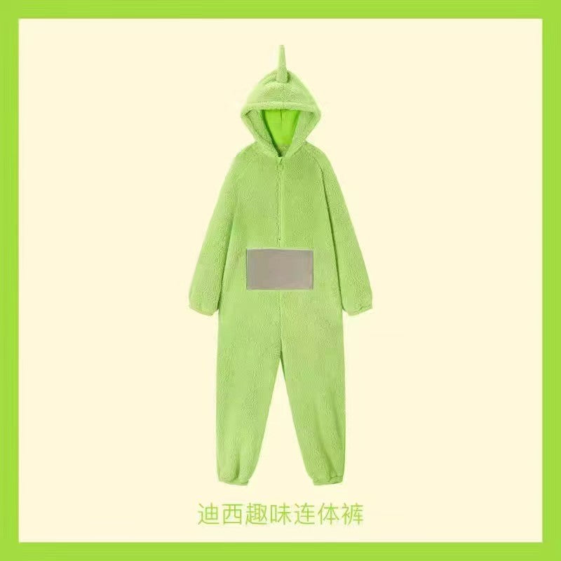2024Internet Celebrity Hot-Selling Cartoon Teletubbies Pajamas Couple Winter Thickened Coral Fleece One-Piece Pajamas Homewear