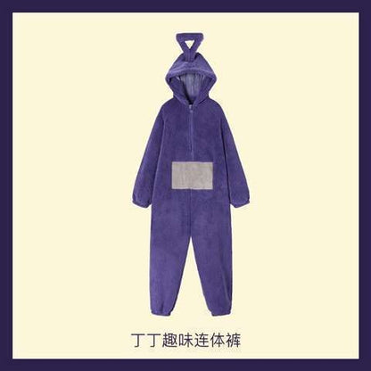 2024Internet Celebrity Hot-Selling Cartoon Teletubbies Pajamas Couple Winter Thickened Coral Fleece One-Piece Pajamas Homewear