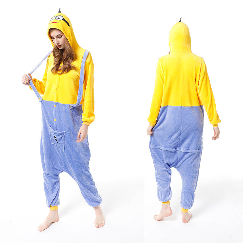 Cartoon Men and Women Winter Coral Home Wear New Couple Flannel Unicorn Pegasus Animal One-piece Pajamas