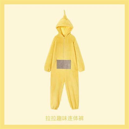 2024Internet Celebrity Hot-Selling Cartoon Teletubbies Pajamas Couple Winter Thickened Coral Fleece One-Piece Pajamas Homewear