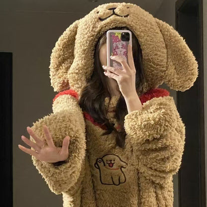 Hot-Selling Cute Puppy Couple One-Piece Thickened Cold-Resistant Pajamas Coral New Home Wear Dormitory Suitable for Outdoor and Home Use