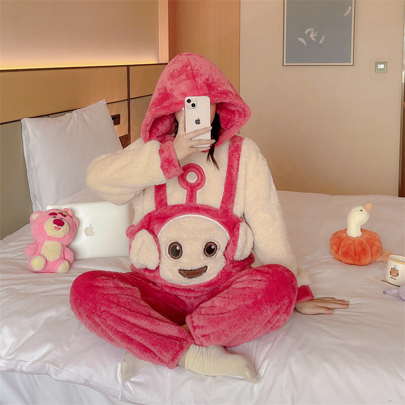 Coral Fleece Pajamas Thickened Fleece Cartoon Homewear Cute Soft Cotton Fleece Women Autumn Winter2023New Style Two-Piece