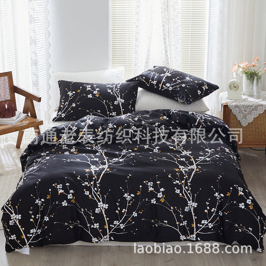 Lao Biao Foreign Trade Supplier European and American Amazon Bedding Printed Flowers Candy Color Plum Blossom Three-Piece Set