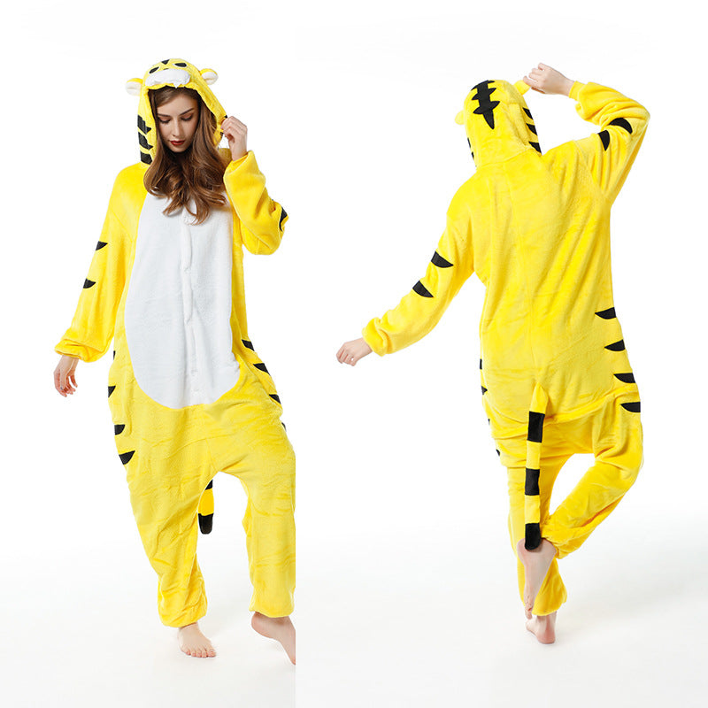 Cartoon Men and Women Winter Coral Home Wear New Couple Flannel Unicorn Pegasus Animal One-piece Pajamas