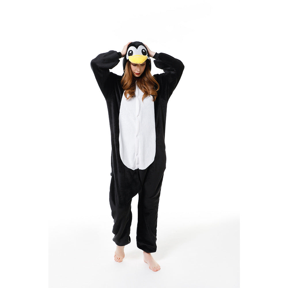 Cartoon Men and Women Winter Coral Home Wear New Couple Flannel Unicorn Pegasus Animal One-piece Pajamas
