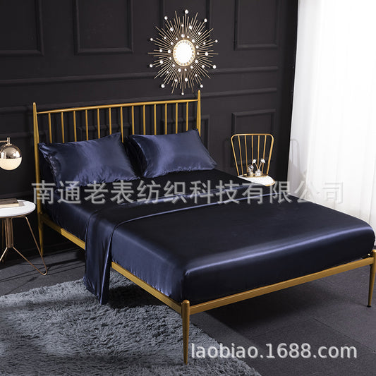 wish Amazon ebay Home Ice Silk Bed Sheet Silk Satin Color Satin Pillowcase Imitation Silk Four-Piece Set Bed Skirt Style