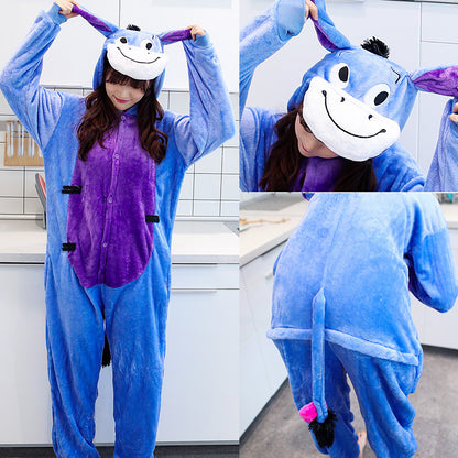 Cartoon Men and Women Winter Coral Home Wear New Couple Flannel Unicorn Pegasus Animal One-piece Pajamas