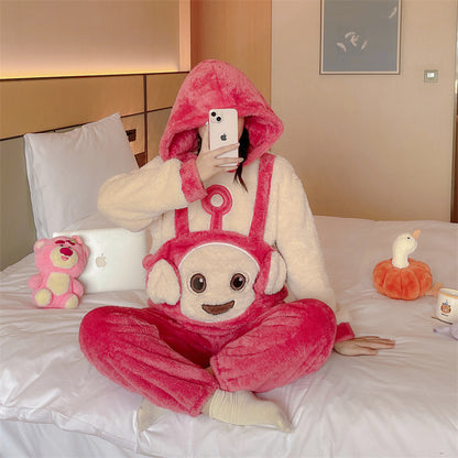 Cute cinnamon dog coral fleece pajamas2023Autumn and winter fleece-lined thickened flannel pajamas loungewear