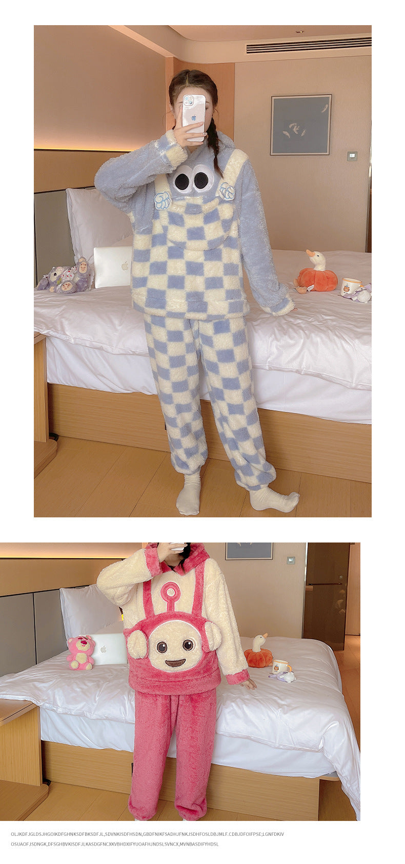 Cute cinnamon dog coral fleece pajamas2023Autumn and winter fleece-lined thickened flannel pajamas loungewear