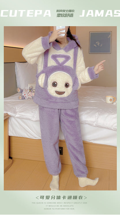 Coral Fleece Pajamas Thickened Fleece Cartoon Homewear Cute Soft Cotton Fleece Women Autumn Winter2023New Style Two-Piece