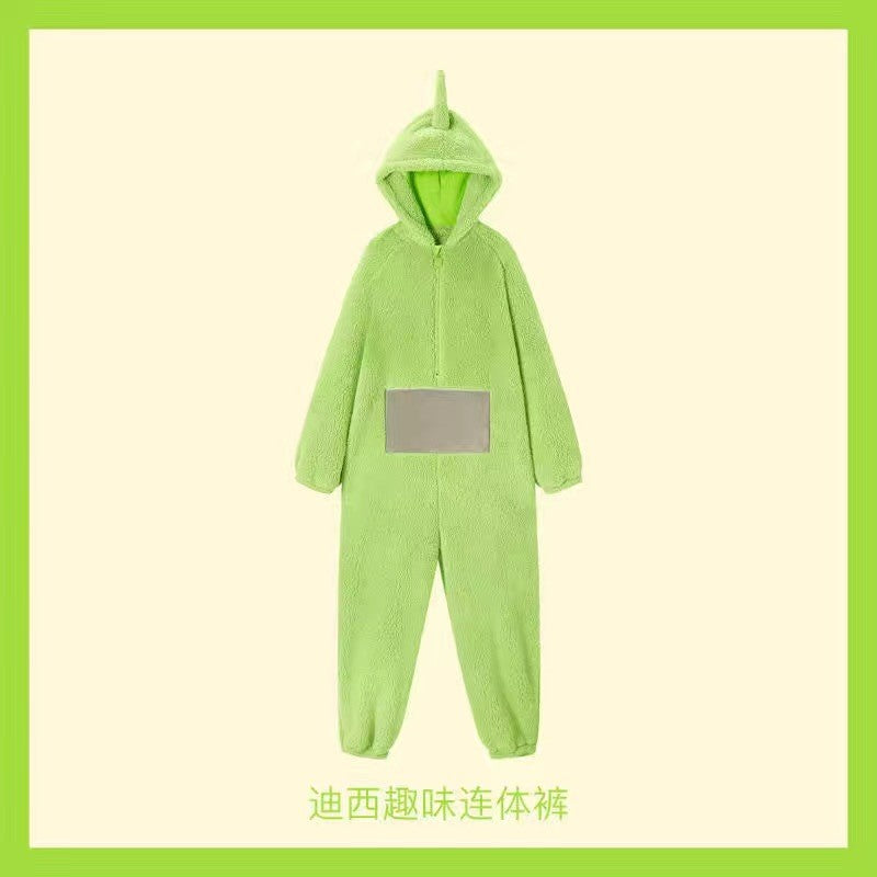 2024Internet Celebrity Hot-Selling Cartoon Teletubbies Pajamas Couple Winter Thickened Coral Fleece One-Piece Pajamas Homewear