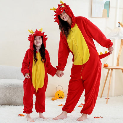 2024New Fleece One-Piece Jumpsuit Home Parent-Child Outfit Cross-Border Middle Child Adult One-Piece Performance Homewear