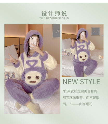 Coral Fleece Pajamas Thickened Fleece Cartoon Homewear Cute Soft Cotton Fleece Women Autumn Winter2023New Style Two-Piece