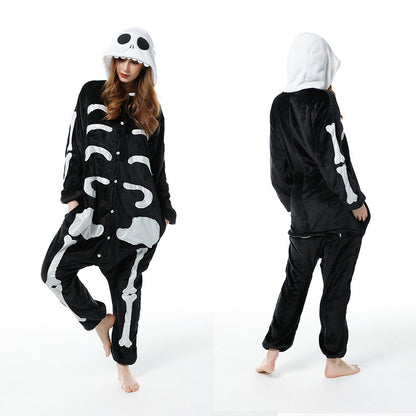 Cartoon Men and Women Winter Coral Home Wear New Couple Flannel Unicorn Pegasus Animal One-piece Pajamas