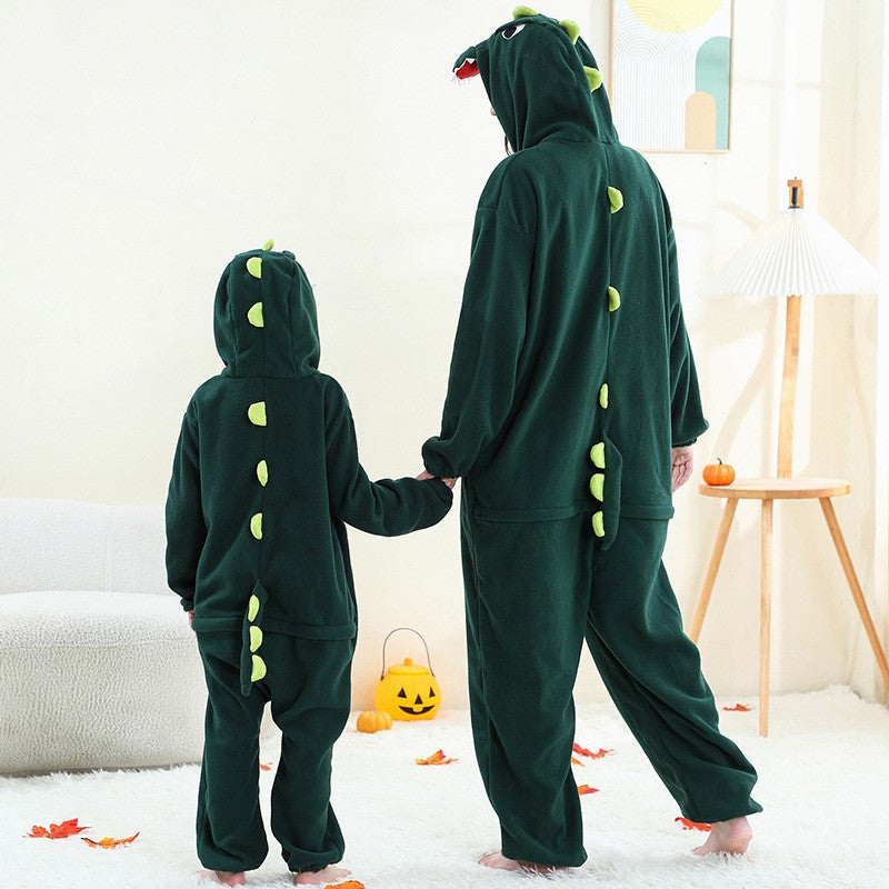 2024New Fleece One-Piece Jumpsuit Home Parent-Child Outfit Cross-Border Middle Child Adult One-Piece Performance Homewear