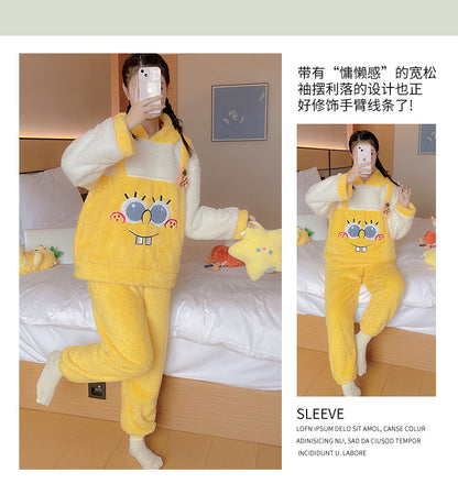 Cute cinnamon dog coral fleece pajamas2023Autumn and winter fleece-lined thickened flannel pajamas loungewear