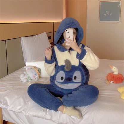Coral Fleece Pajamas Thickened Fleece Cartoon Homewear Cute Soft Cotton Fleece Women Autumn Winter2023New Style Two-Piece
