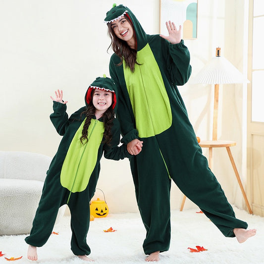 2024New Fleece One-Piece Jumpsuit Home Parent-Child Outfit Cross-Border Middle Child Adult One-Piece Performance Homewear