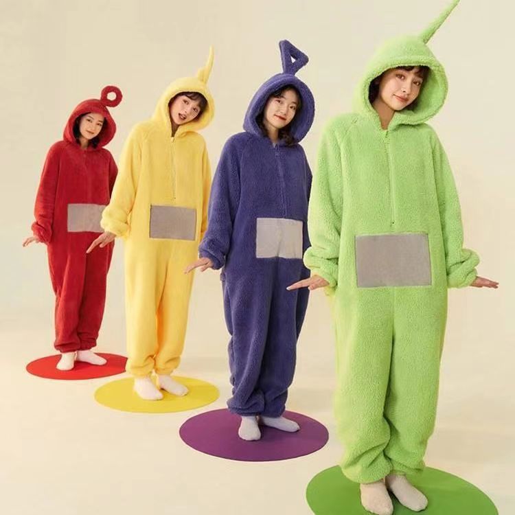 2024Internet Celebrity Hot-Selling Cartoon Teletubbies Pajamas Couple Winter Thickened Coral Fleece One-Piece Pajamas Homewear