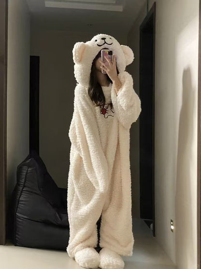 Hot-Selling Cute Puppy Couple One-Piece Thickened Cold-Resistant Pajamas Coral New Home Wear Dormitory Suitable for Outdoor and Home Use