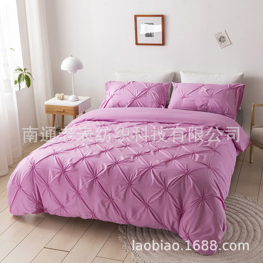 Cross-Border Supply Amazon Craft Pull Flower Plain Solid Color Quilt Cover Pillowcase Bedding3D 3D Three-Piece Set