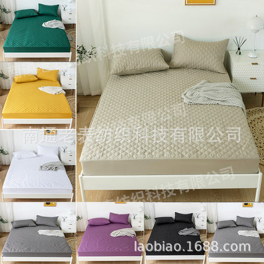 Cross-Border Amazon Sale Quilted Solid Color Waterproof Bed Sheet Dirt-Proof Mattress Protector Cover Mattress Cover Export Model