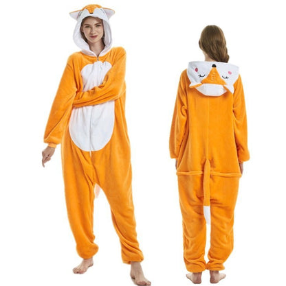 Cartoon Men and Women Winter Coral Home Wear New Couple Flannel Unicorn Pegasus Animal One-piece Pajamas