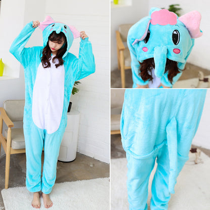 Cartoon Men and Women Winter Coral Home Wear New Couple Flannel Unicorn Pegasus Animal One-piece Pajamas