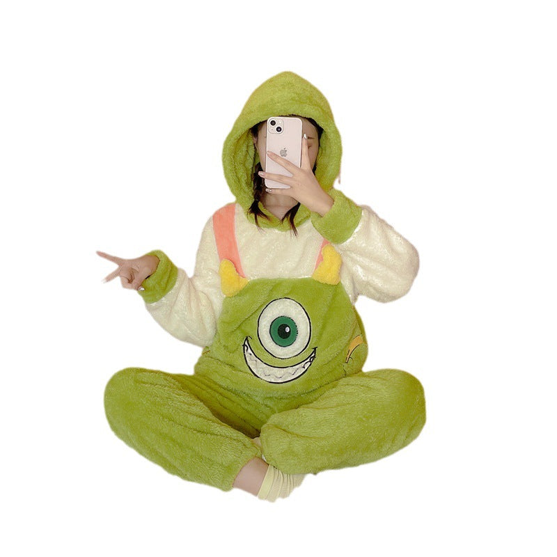 Coral Fleece Pajamas Thickened Fleece Cartoon Homewear Cute Soft Cotton Fleece Women Autumn Winter2023New Style Two-Piece